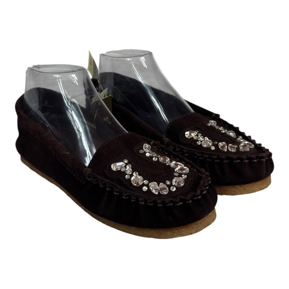 Roper Shoes Womens 9 Suede Leather‎ Horseshoe Rhinestone Moccasin Western Loafer - Picture 1 of 10